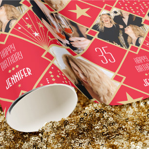 Art Deco Anpassningsbar Age Namn och Photos Birthd Presentpapper