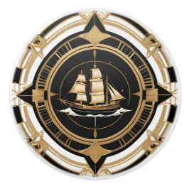 Art Deco Antique Frakt Black White Guld Nautical Knopp