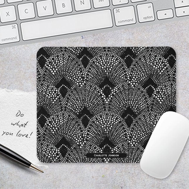 Art Deco Antracite Retro Peacock Mönster Musmatta (Art Deco Antrazite Black White Peacock Pattern Mouse Pad ©Susanne Sachers - Sunny Mind 🌞)