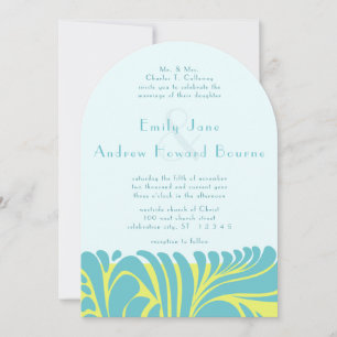 Art Deco Aqua Citrus Gult Swirl Inbjudningar