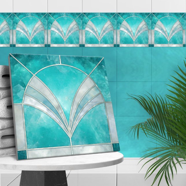 Art Deco Aquamarine & Pearl Kakelplatta (Skapare uppladdad)