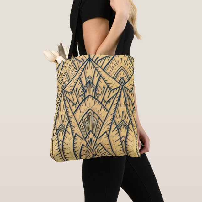 Art Deco Arkitektonisk Geometrisk Tote Tygkasse (Närbild)