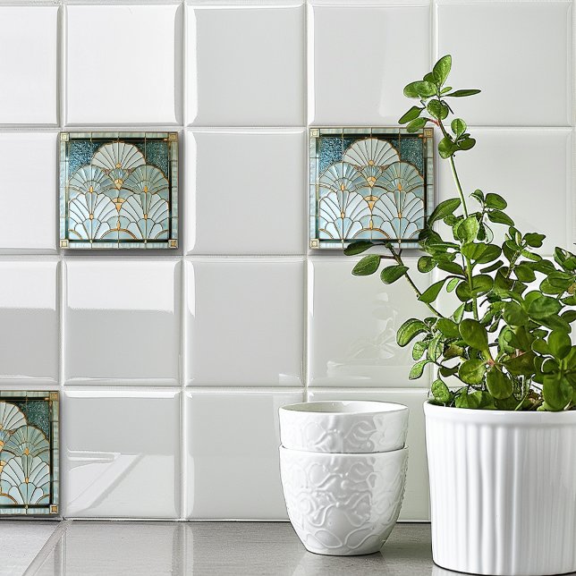 Art Deco Art Nouveau Grön Guld Elegant Vacker Kakelplatta (Skapare uppladdad)