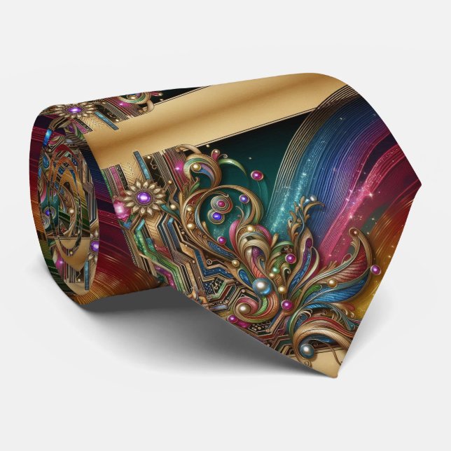 Art Deco Art Nouveau Rainbow Circuit Board Necktie Slips (Rullad)
