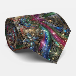 Art Deco Art Nouveau Rainbow Circuit Board Necktie Slips