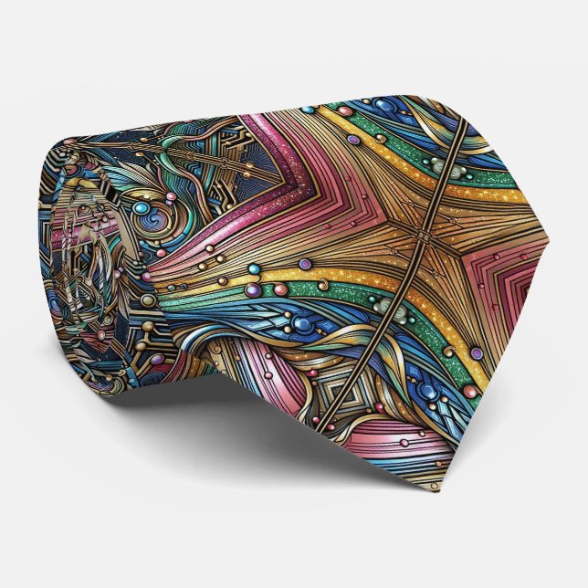 Art Deco Art Nouveau Rainbow Circuit Board Necktie Slips (Rullad)