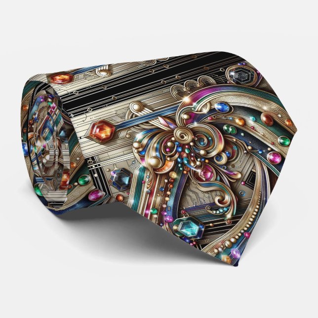 Art Deco Art Nouveau Rainbow Circuit Board Necktie Slips (Rullad)