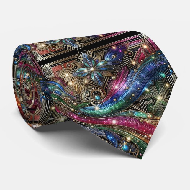 Art Deco Art Nouveau Rainbow Circuit Board Necktie Slips (Rullad)