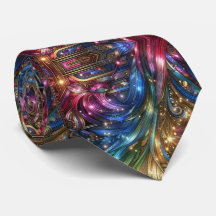 Art Deco Art Nouveau Rainbow Circuit Board Necktie