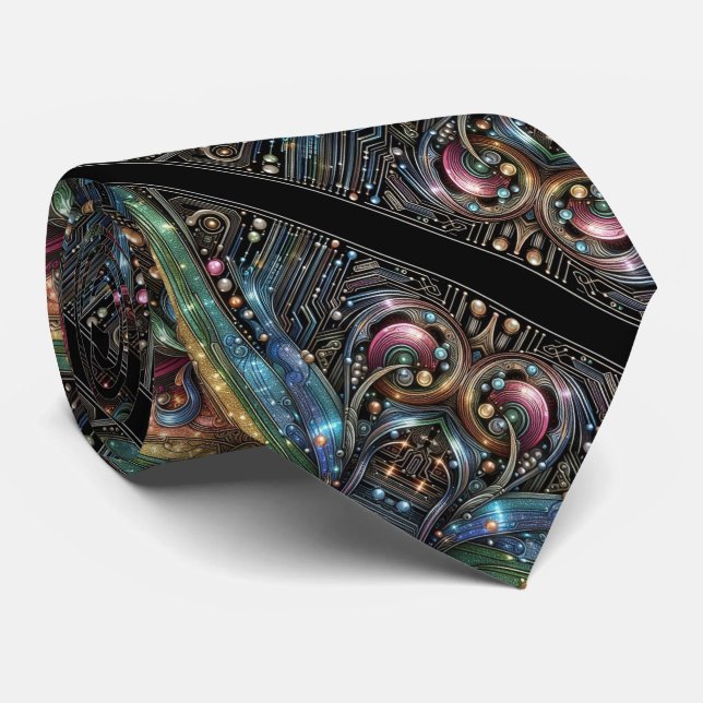 Art Deco Art Nouveau Rainbow Circuit Board Necktie Slips (Rullad)