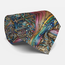 Art Deco Art Nouveau Rainbow Circuit Board Necktie Slips