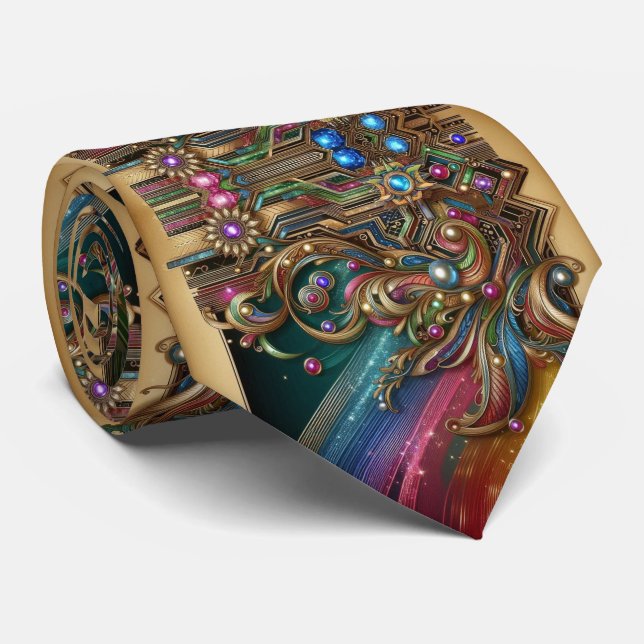 Art Deco Art Nouveau Rainbow Circuit Board Necktie Slips (Rullad)