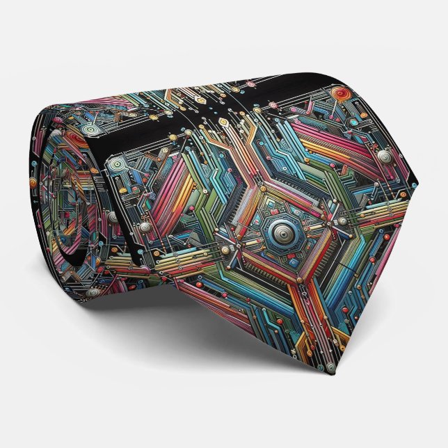 Art Deco Art Nouveau Rainbow Circuit Board Necktie Slips (Rullad)