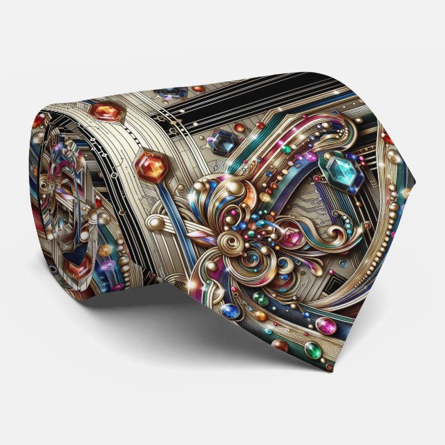 Art Deco Art Nouveau Rainbow Circuit Board Necktie Slips (Rullad)