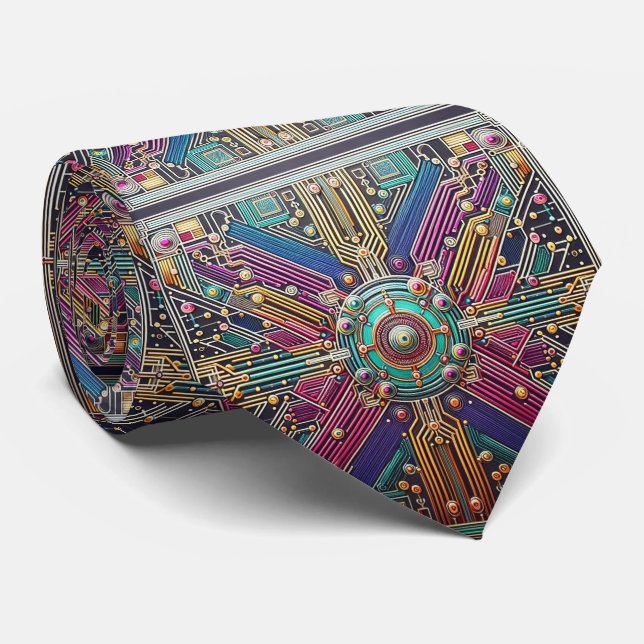 Art Deco Art Nouveau Regnbåge Kretskort Halsduk Slips (Rullad)