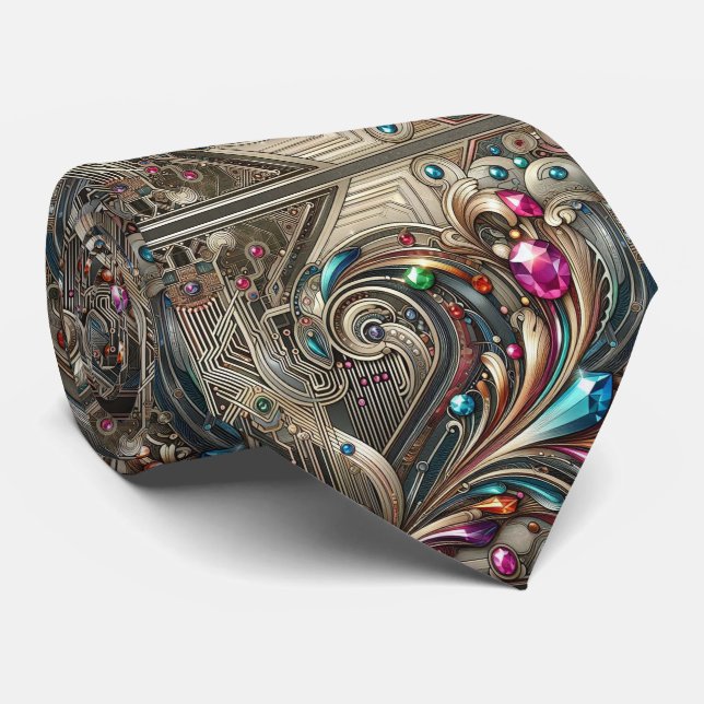 Art Deco Art Nouveau Regnbåge Kretskort Halsduk Slips (Rullad)