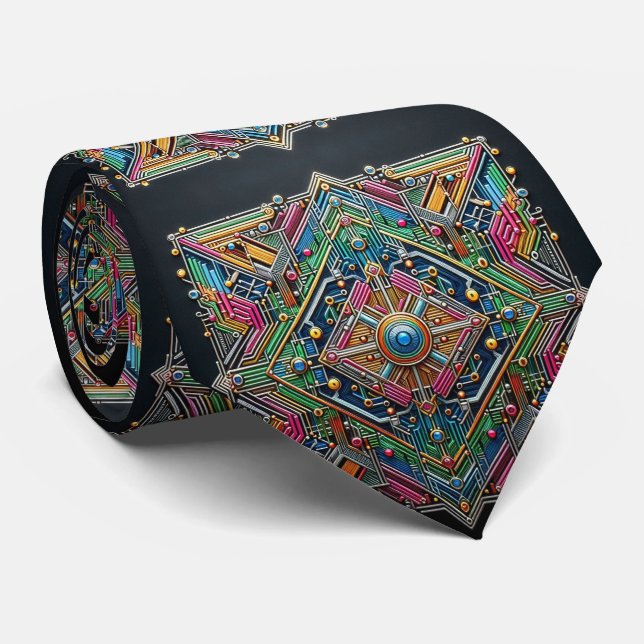 Art Deco Art Nouveau Regnbåge Kretskort Halsduk Slips (Rullad)