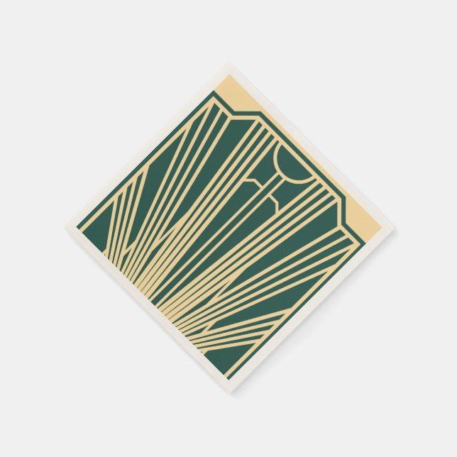 Art Deco Art Nouveau Striped Gold Tone Green  Pappersservett (Hörn)