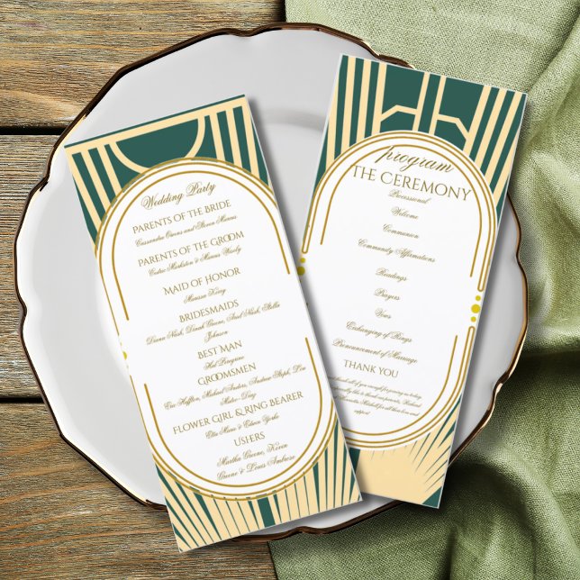 Art Deco Art Nouveau Striped Gold Tone Program (Skapare uppladdad)