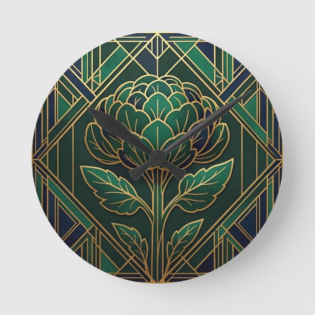 Art Deco Artichocke Rund Klocka (Framsida)