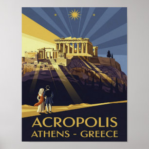 Art Deco Aten Grekland Akropolis Poster