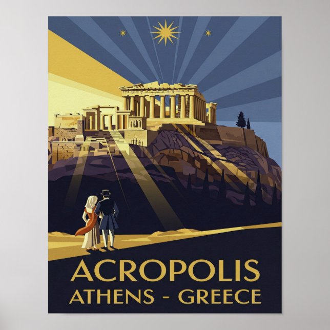 Art Deco Aten Grekland Akropolis Poster (Framsidan)
