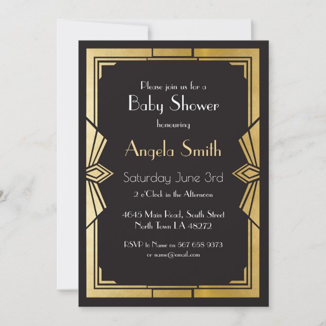 Art Deco Baby Shower Gatsby Black Inbjudan 1920-ta (Framsida)