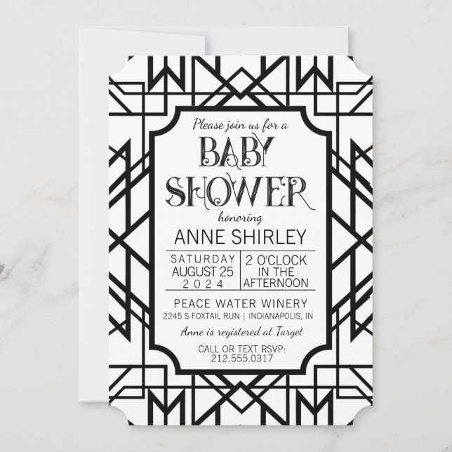 Art Deco Baby Shower Inbjudan 1920-talet Gatsby (Framsida)