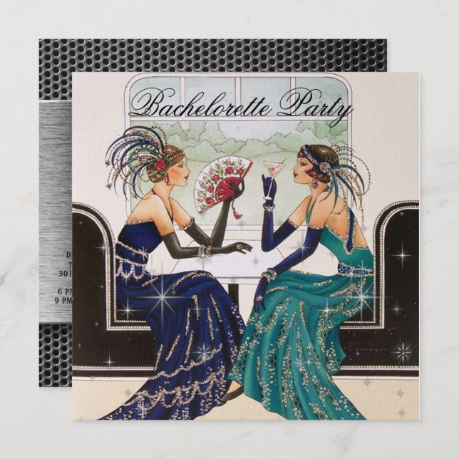 Art Deco Bachelorette-partiets inbjudningar (Fram/baksida)