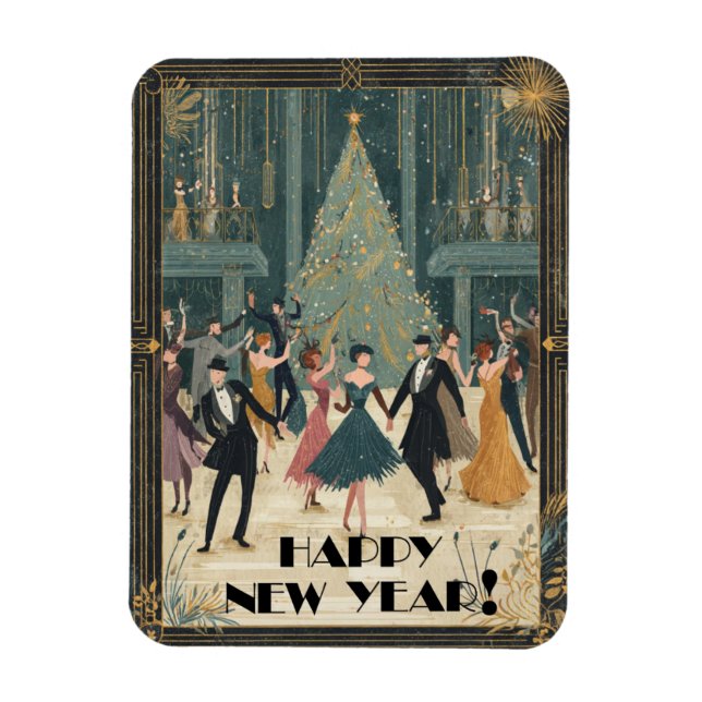 Art Deco Ballsaldans Glad Nyår Magnet (Vertikal)