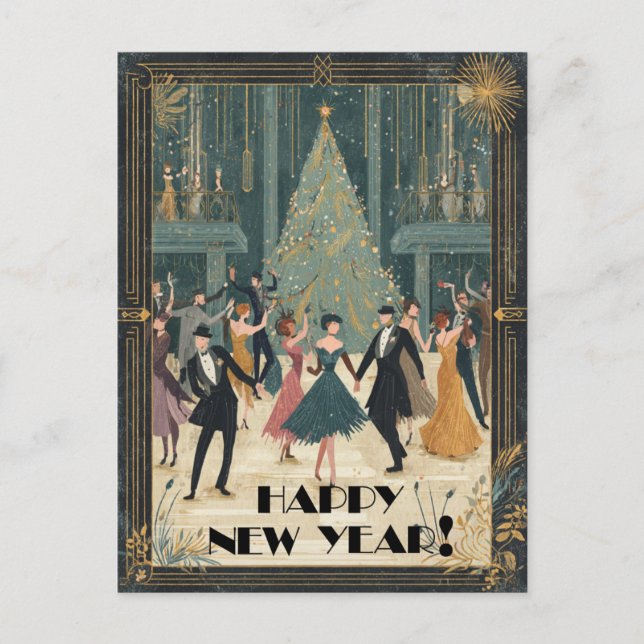 Art Deco Ballsaldans Glad Nyår Vykort (Framsida)