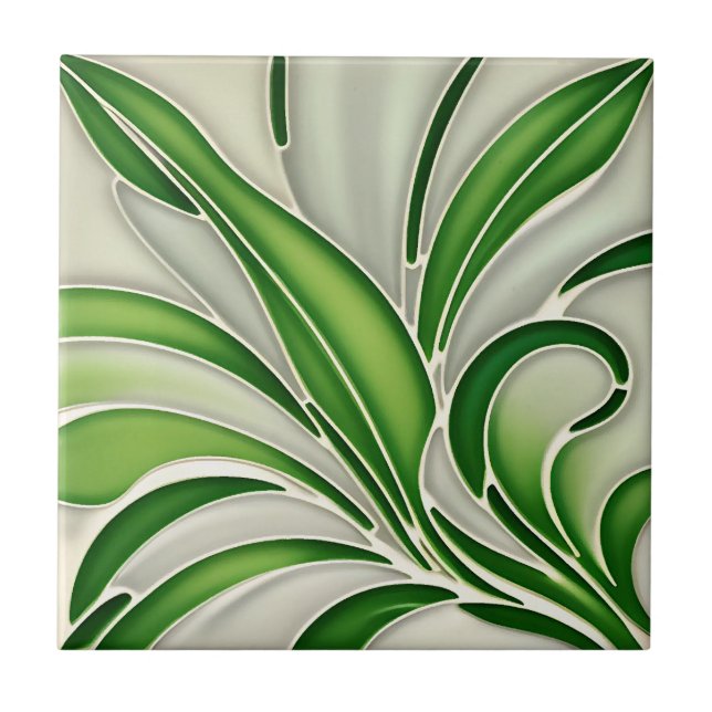 Art Deco Bamboo Löv Tile Kakelplatta (Framsidan)