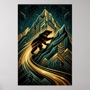 Art Deco Bear Mountain Klättra Gyllene Stig Poster