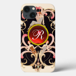 ART DECO BEAUTY MODE RED RUBY GEMSTONE MONOGRAM