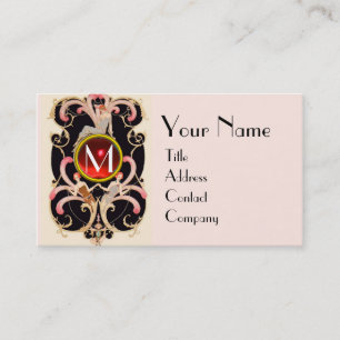 ART DECO BEAUTY MODE RED RUBY GEMSTONE MONOGRAM VISITKORT