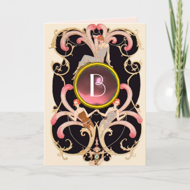 ART DECO BEAUTY MODE ROSA GEM MONOGRAM Födelsedag Kort (Framsida)