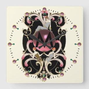 ART DECO BEAUTY MODE ROSA GEMSTONE MONOGRAM FYRKANTIG KLOCKA