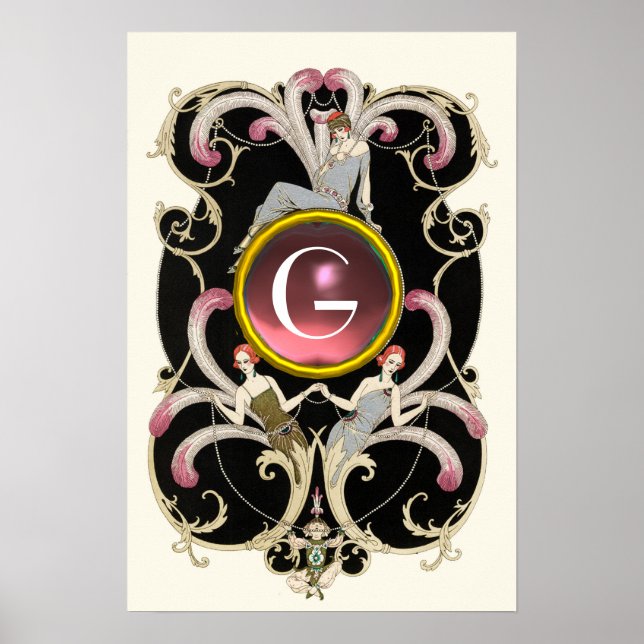 ART DECO BEAUTY MODE ROSA GEMSTONE MONOGRAM POSTER (Framsidan)