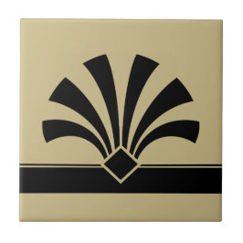 Art Deco Beige Black Geometric Flower Inslag 06 Kakelplatta