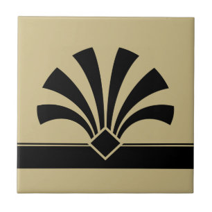 Art Deco Beige Black Geometric Flower Inslag 06 Kakelplatta