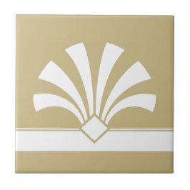 Art Deco Beige White Geometric Flower Inslag 06 Kakelplatta