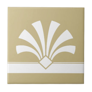 Art Deco Beige White Geometric Flower Inslag 06 Kakelplatta