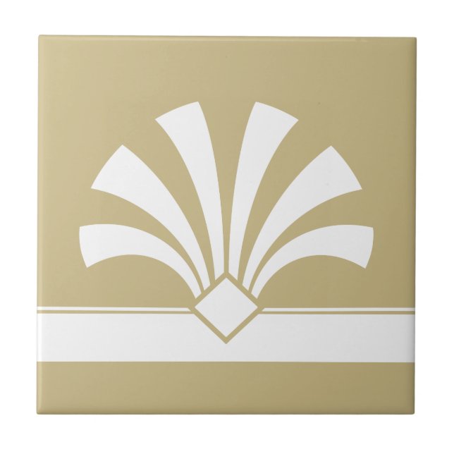 Art Deco Beige White Geometric Flower Inslag 06 Kakelplatta (Framsidan)