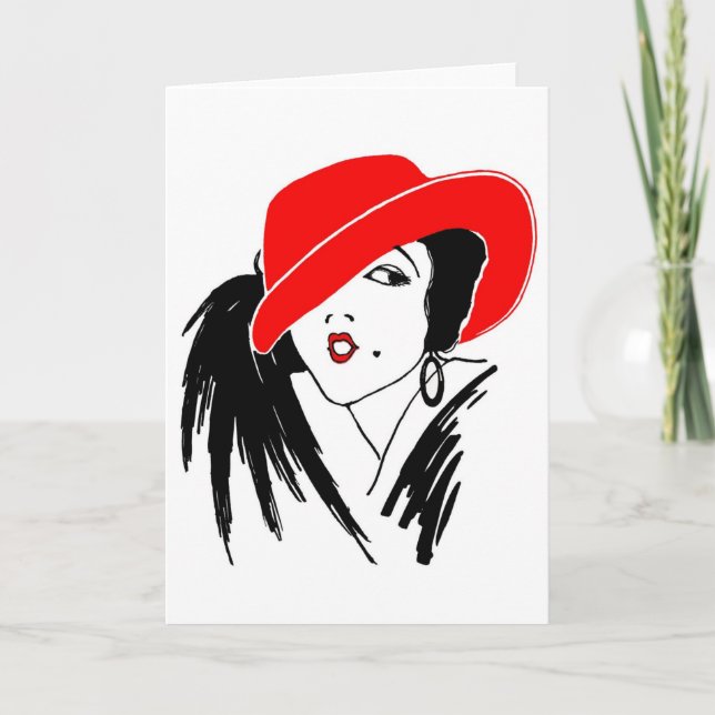 Art Deco Bevackra Woman Red Hat Kort (Framsida)