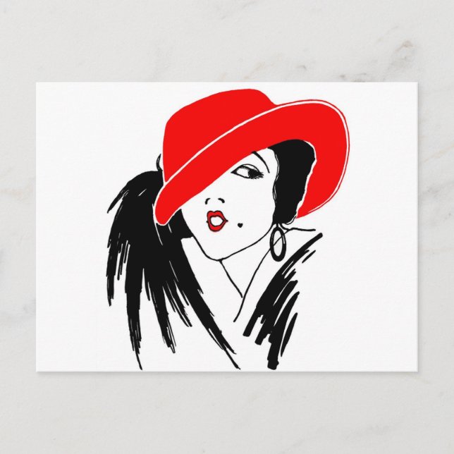 Art Deco Bevackra Woman Red Hat Vykort (Framsida)