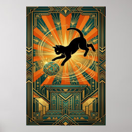 Art Deco Bevingad Mystisk Katt Väggkonst