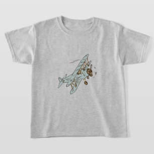 Art Deco Bi-flygplan - blå ingen text. T Shirt