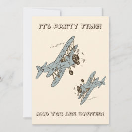 Art Deco Bi-flygplan - Blue Party Time + detaljer Inbjudningar