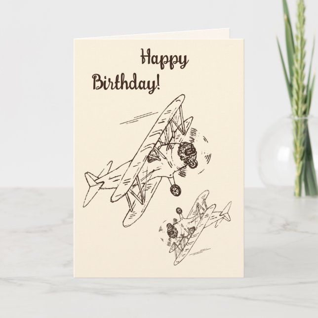 Art Deco Bi-flygplan - Grattis på födelsedagen. Kort (Framsida)