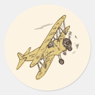 Art Deco Bi-flygplan - gult ingen text. Runt Klistermärke